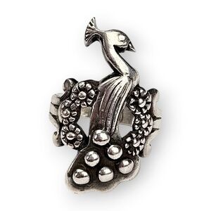 Femme Metale Peacock Sterling Ring Hand Cast Extra Wide Biker Rock 925 Silver 9